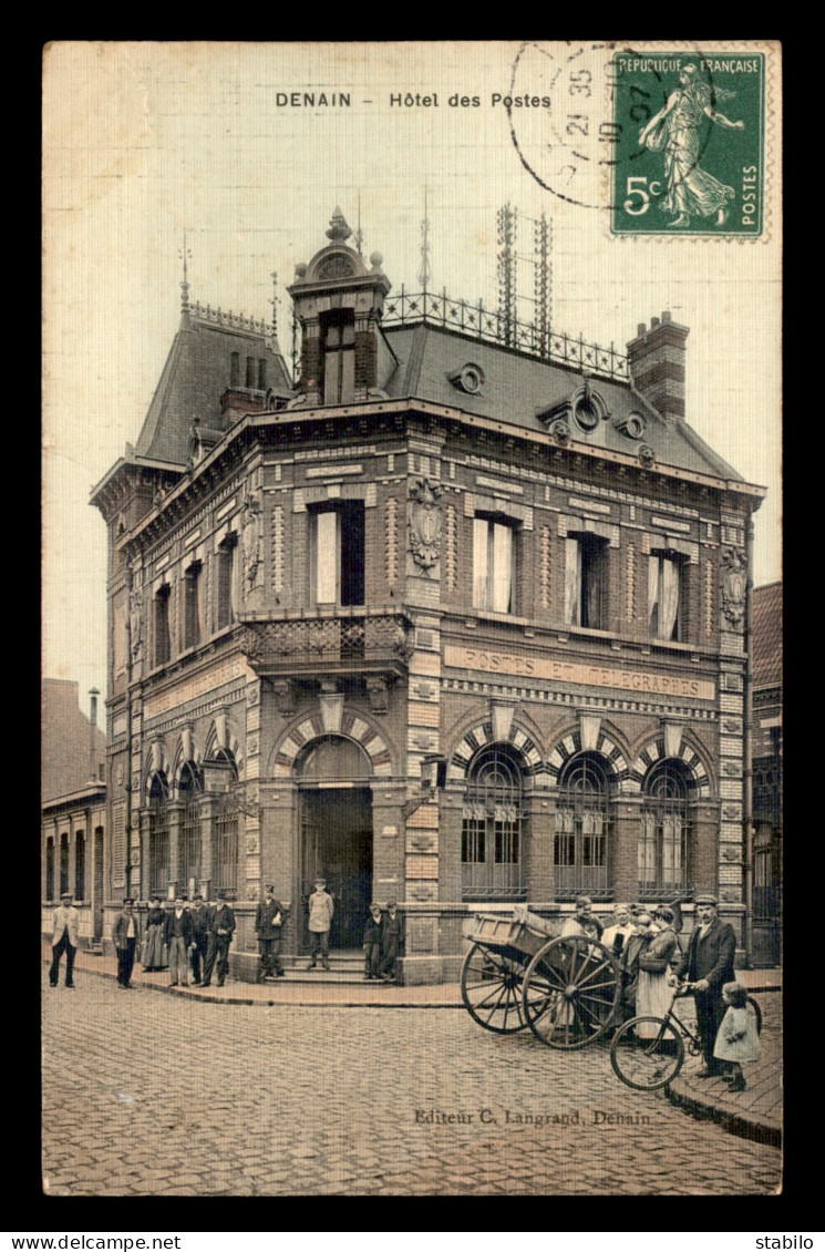 59 - DENAIN - HOTEL DES POSTES - CARTE ANCIENNE TOILEE ET COLORISEE - Denain