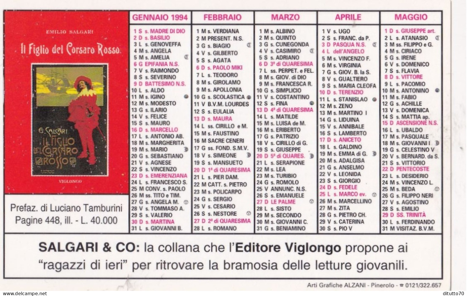 Calendarietto - SALGARI & CO - Editore Viglongo - Torino - Anno 1994 - Petit Format : 1991-00