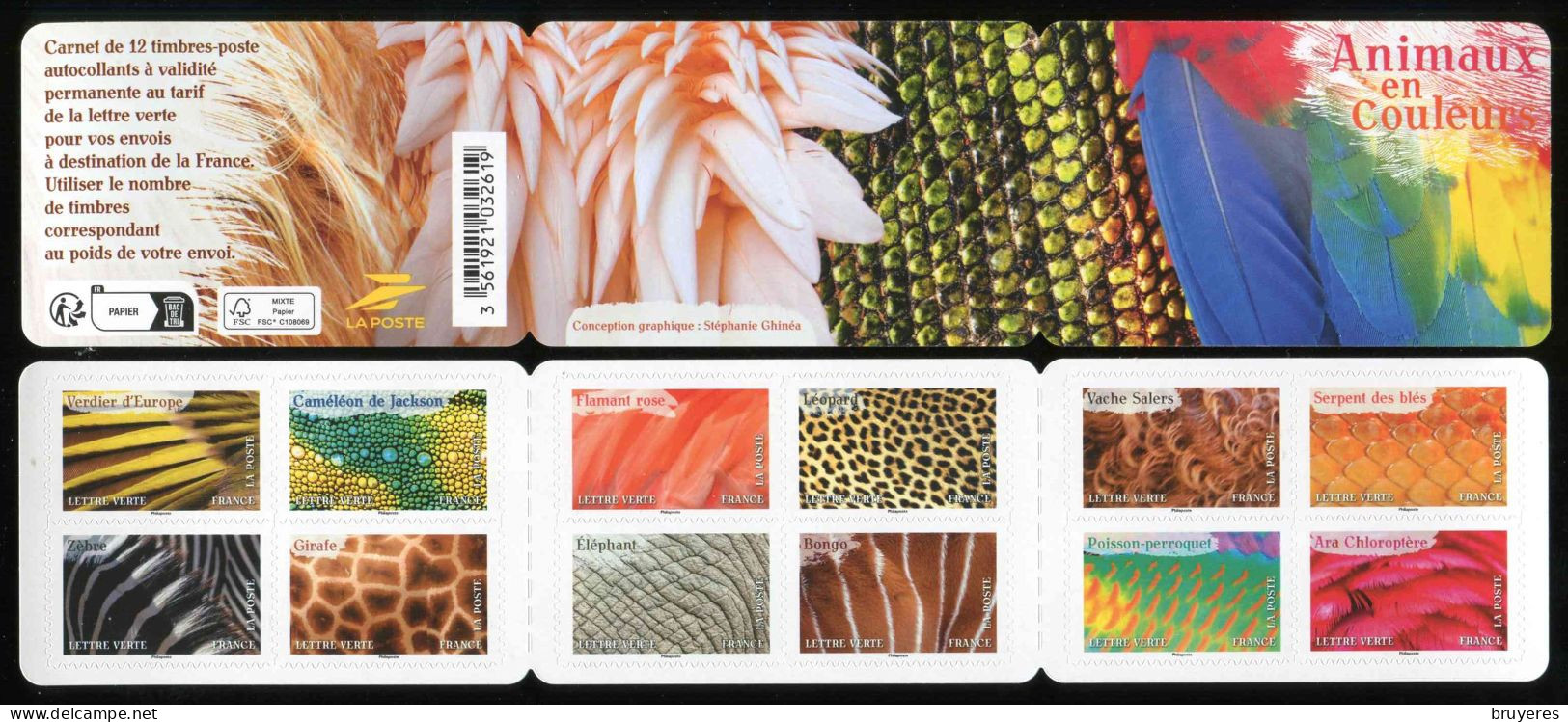 CARNET COMMEMORATIF De 2024 De 12 Timbres Adhésifs "ANIMAUX EN COULEUR - Lettre Verte" (non Plié) - Carnets