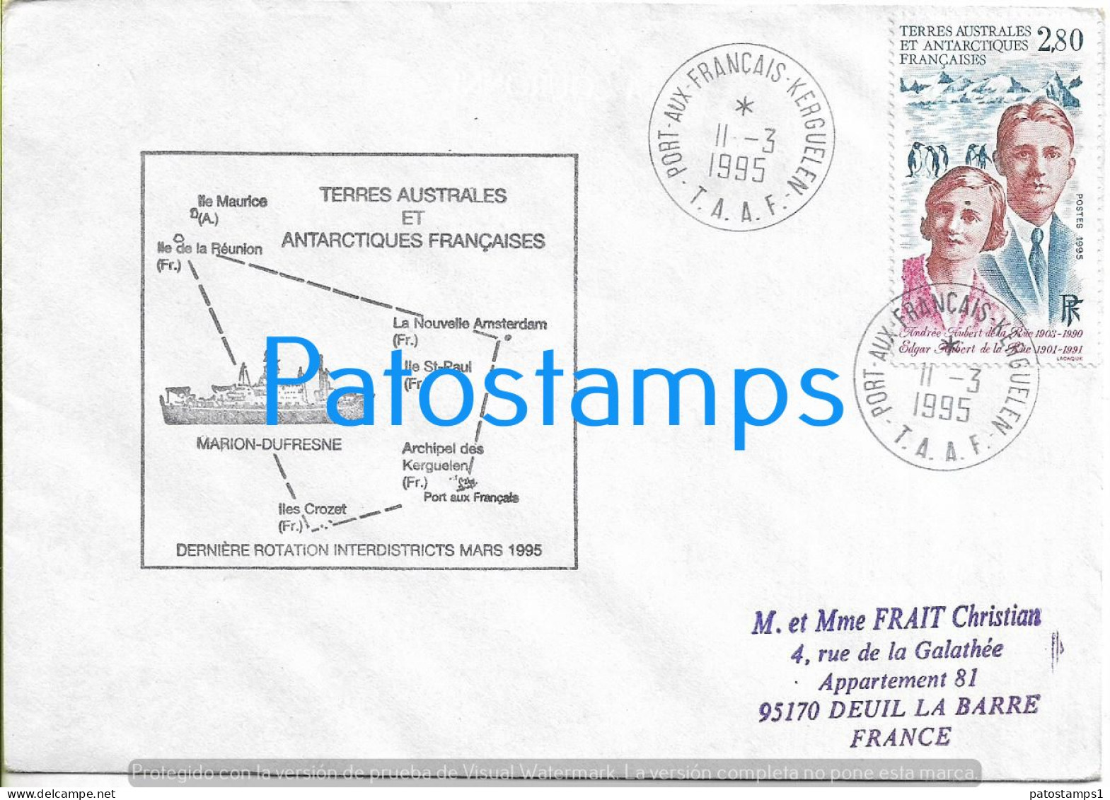 226313 TERRES AUSTRALES ET ANTARTIQUES FRANÇAISE KERGUELEN FRANCECOVER CANCEL  1995 CIRCULATED TO FRANCE NO POSTCARD - Other & Unclassified