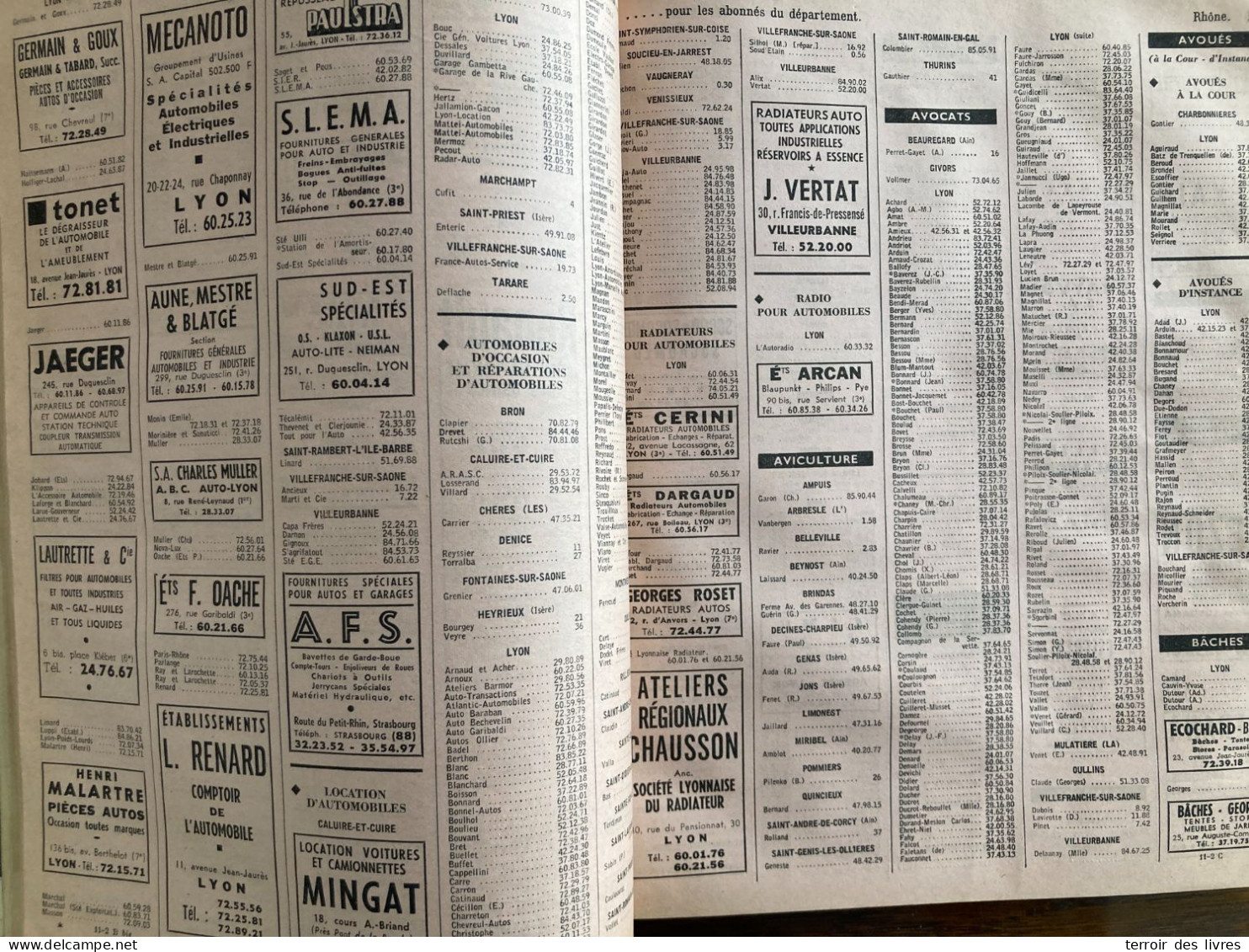 ANNUAIRE TELEPHONIQUE PTT RHONE 69 - 1965 liste particuliers et professionnels - très bon état d'usage