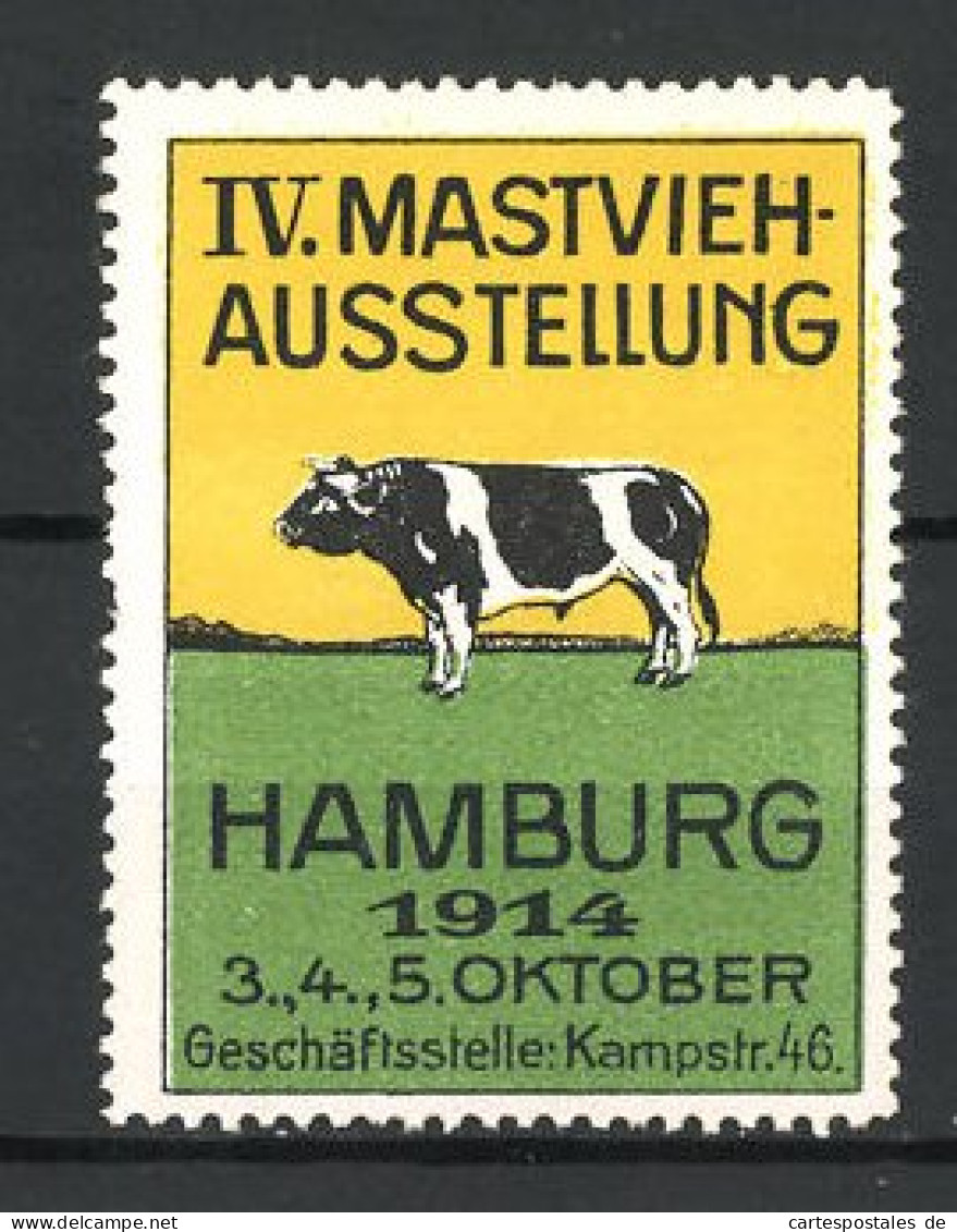 Reklamemarke Hamburg, IV. Mastvieh-Ausstellung 1914, Bulle - Rindvieh  - Erinnofilia