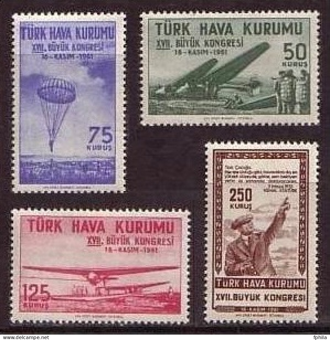 1961 TURKEY THE 17TH GRAND CONGRESS OF TURKISH AIR ASSOCIATION MNH ** / MH * - Charity Stamps