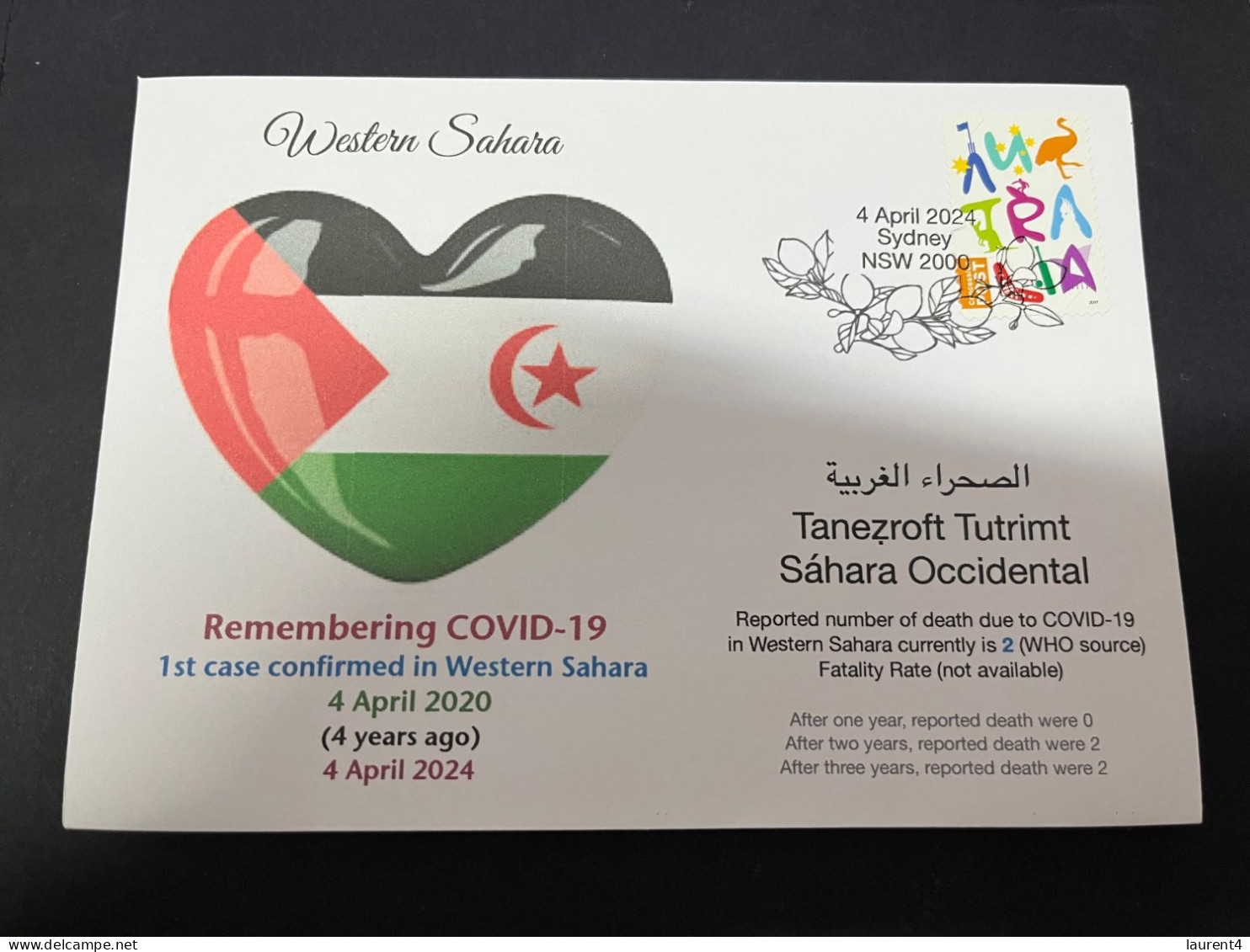 4-4-2024 (1 Z 3) COVID-19 4th Anniversary - Western Sahara - 4 April 2024 (with OZ Stamp) - Maladies