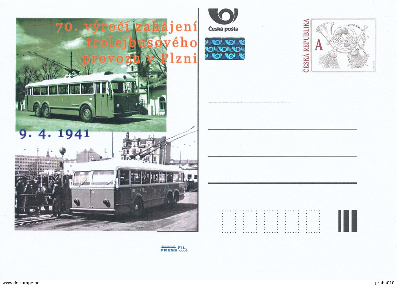 Rep. Ceca / Cart. Postali (Pre2011/14) 70 ° Anniversario Del Traffico Di Filobus A Pilsen (1941-2011) - Busses