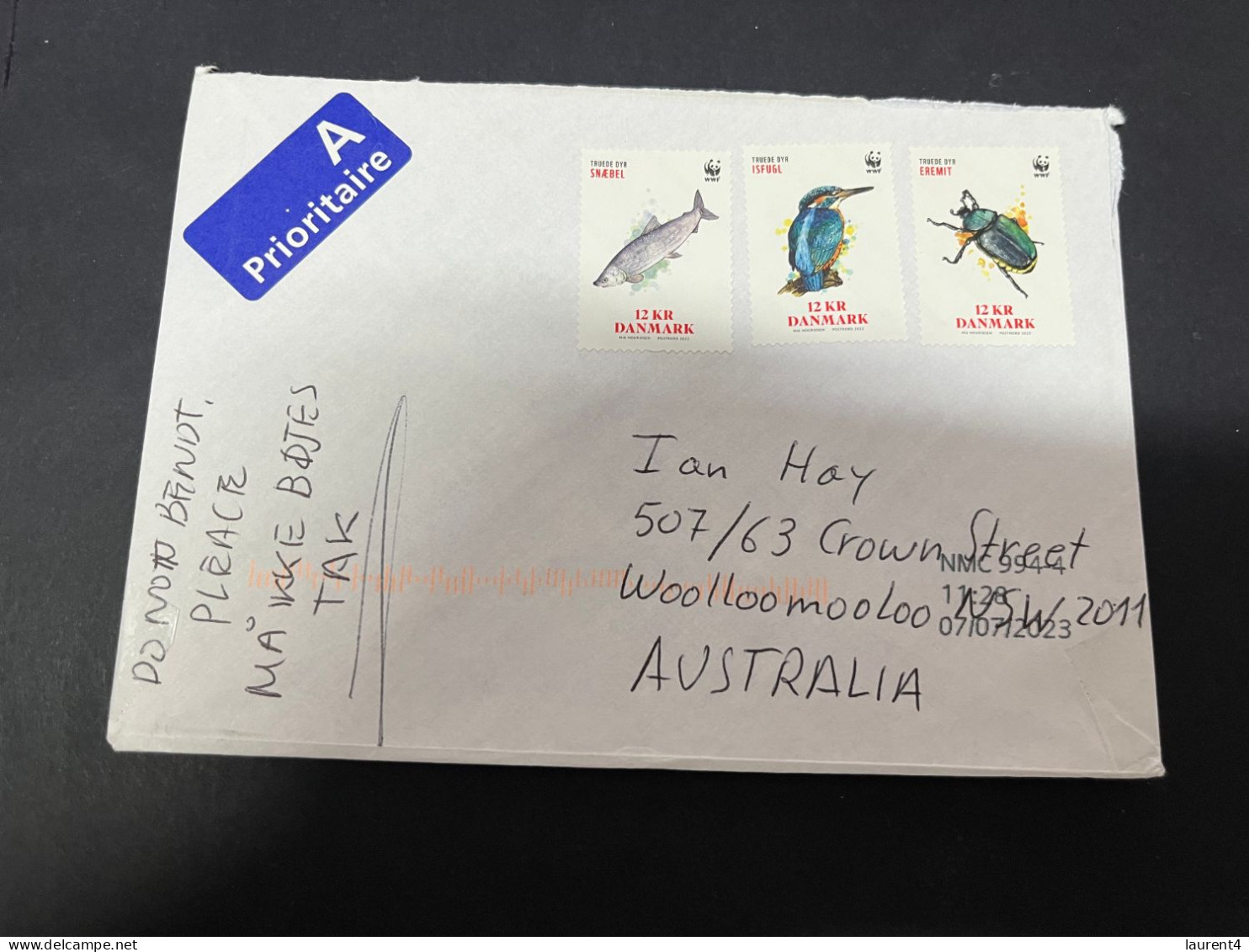 4-4-2024 (1 Z 3 A) Letter Posted From Denmark To Australia (Sydney) With 3 WWF Stamps 2022 Issue (no Postmark) - Covers & Documents