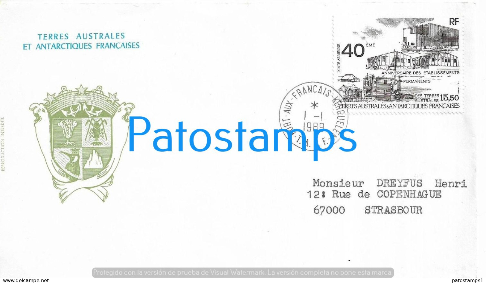 226332 TERRES AUSTRALES ET ANTARTIQUES FRANÇAISE KERGUELEN FRANCE COVER CANCEL  1989 CIRCULATED TO FRANCE NO POSTCARD - Otros & Sin Clasificación