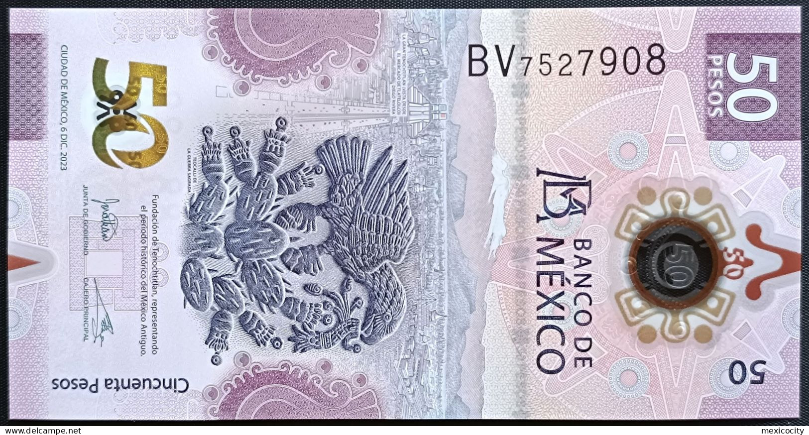 MEXICO $50 ! SERIES BV 6-DEC-2023 DATE ! Jonathan Heat Sign. AXOLOTL POLYMER NOTE Mint BU Crisp Read Descr. For Notes - Mexique