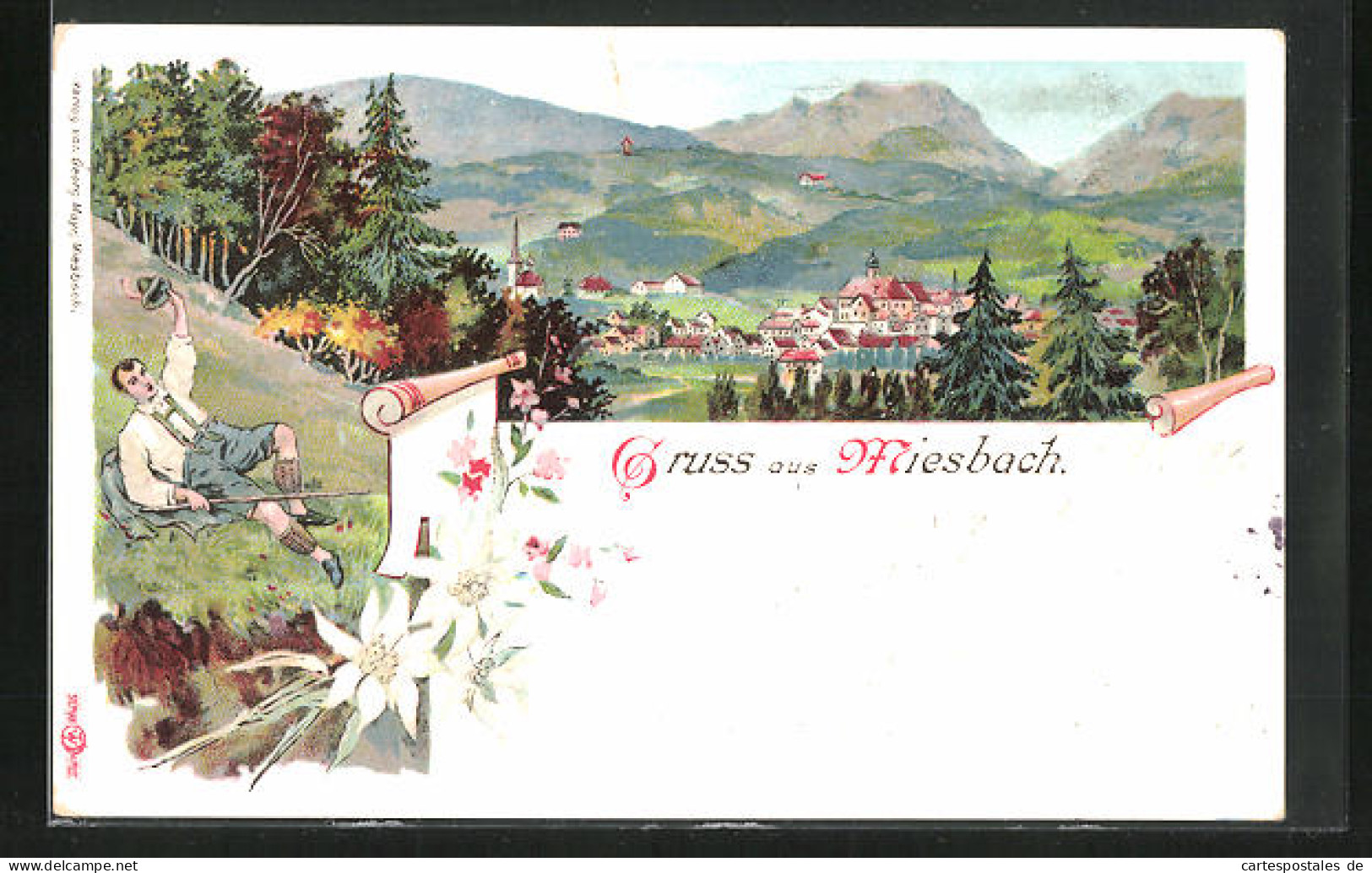 Lithographie Miesbach, Totalansicht  - Miesbach