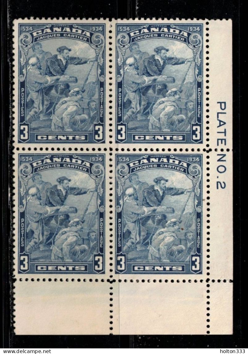 CANADA Scott # 208 Unused NO GUM Plate Block - Jacques Cartier- CV $30 - Nuovi