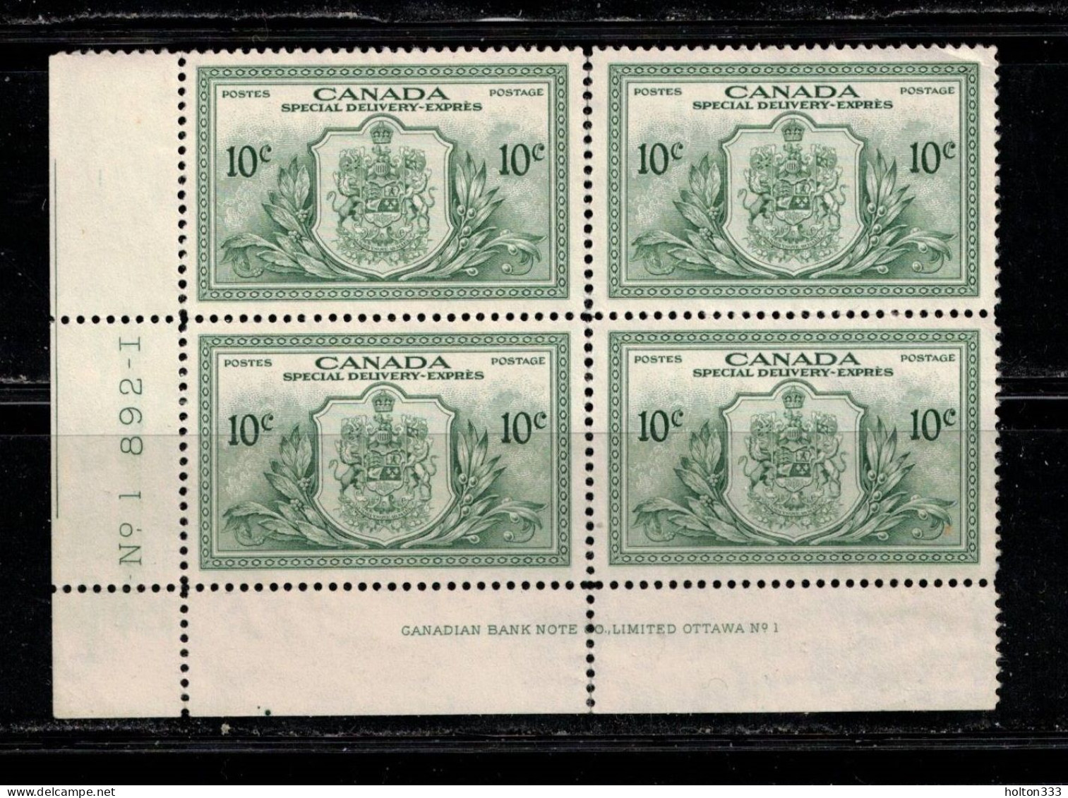 CANADA Scott # E11 Unused NO GUM Plate Block - Dpecial Delivery- Perf Separation - Unused Stamps