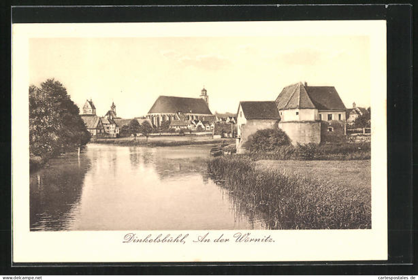 AK Dinkelsbühl, An Der Wörnitz, Blick über Fluss Auf Kirche  - Dinkelsbühl