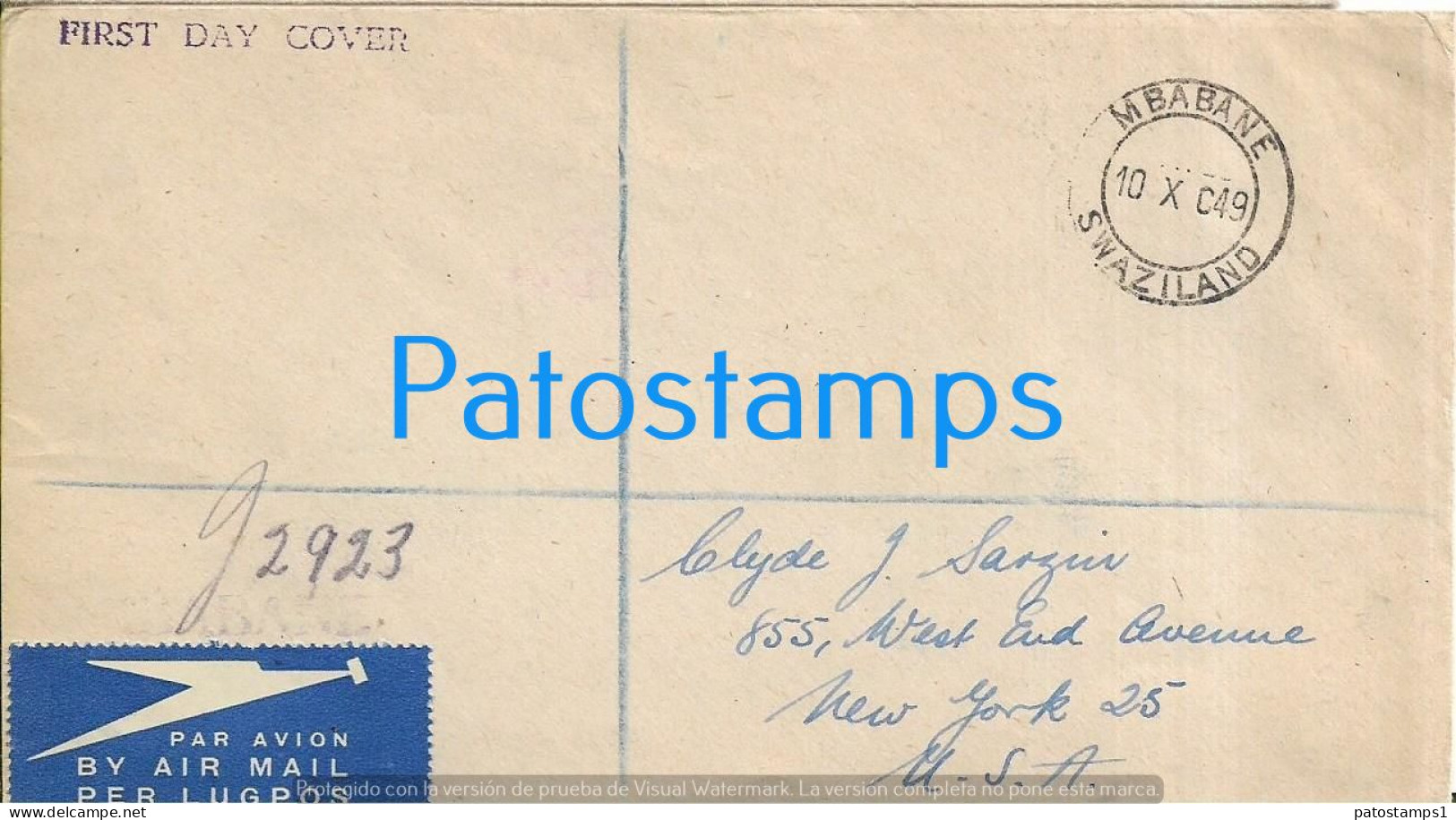 226348 AFRICA SWAZILAND COVER CANCEL YEAR 1949 CIRCULATED TO US NO POSTCARD - Africa (Other)