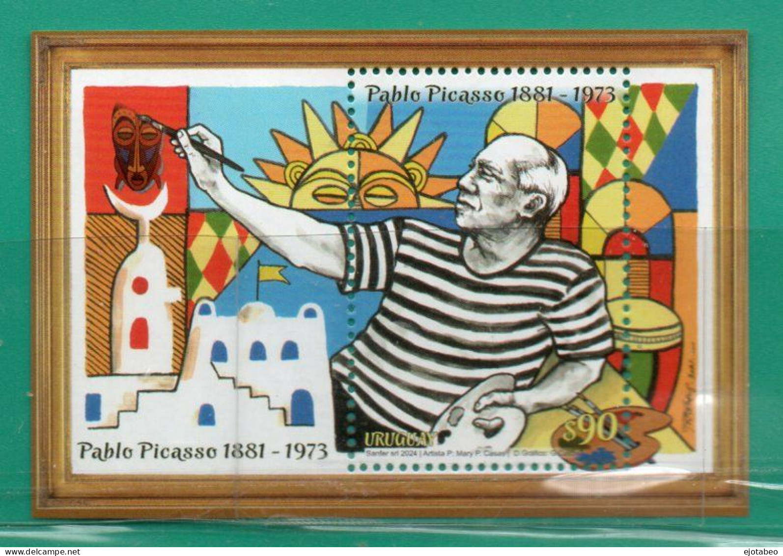 1824 URUGUAY 2024-Pablo Picasso-1881-1973TT:Pinturas,Pintores,Escultores,Banderas,Soles-1Hojita Block - Uruguay