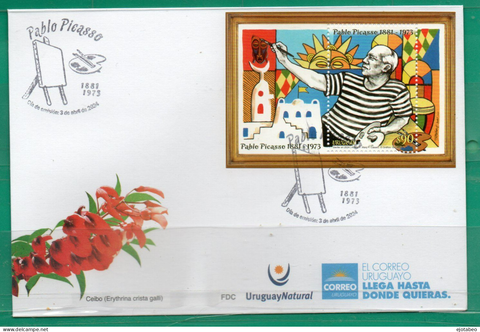 1824a URUGUAY 2024-Pablo Picasso-1881-1973TT:Pinturas,Pintores,Escultores,Banderas,Soles-En FDC - Uruguay