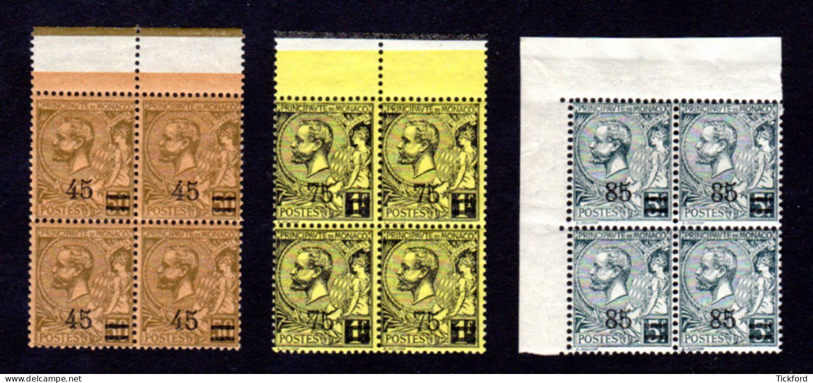MONACO 1924 - Yvert N° 70/72 - Neuf ** / MNH - 3 Valeurs En Bloc De 4 Bdf,  TB - Unused Stamps