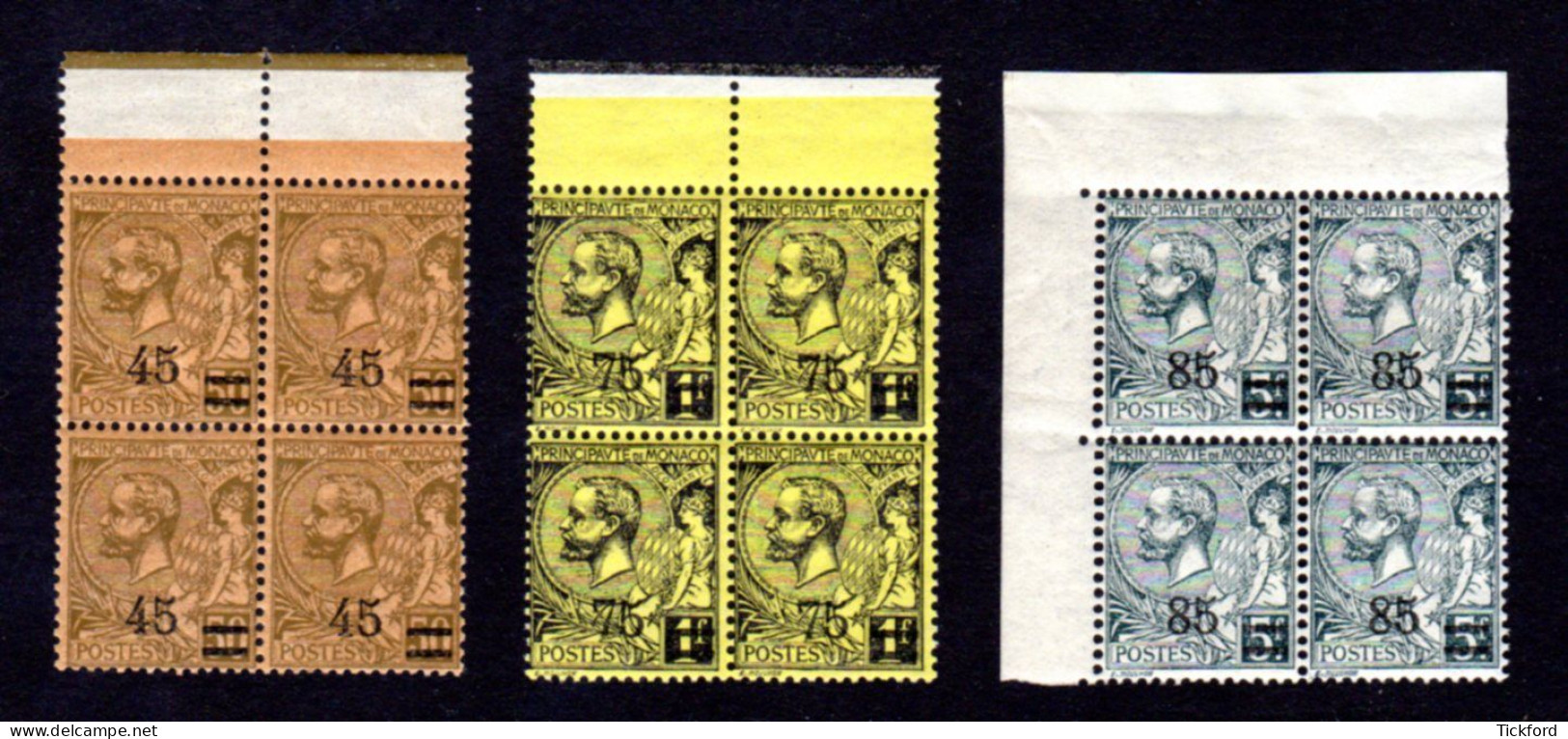 MONACO 1924 - Yvert N° 70/72 - Neuf ** / MNH - 3 Valeurs En Bloc De 4 Bdf,  TB - Neufs