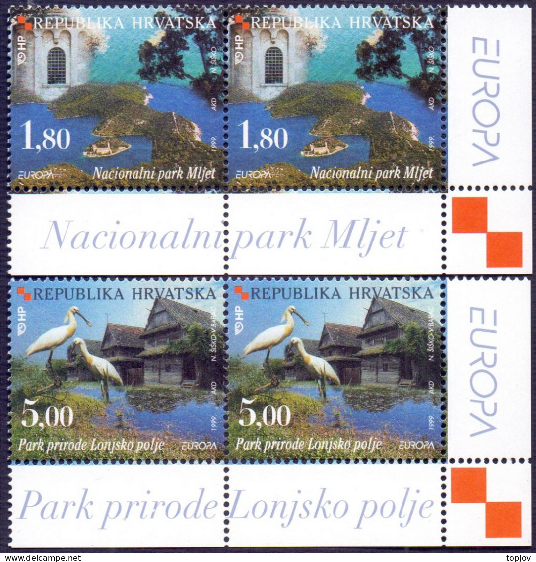 CROATIA - EUROPA CEPT - NATIONAL PARKS - CRANES  2x  - **MNH - 1999 - Grues Et Gruiformes