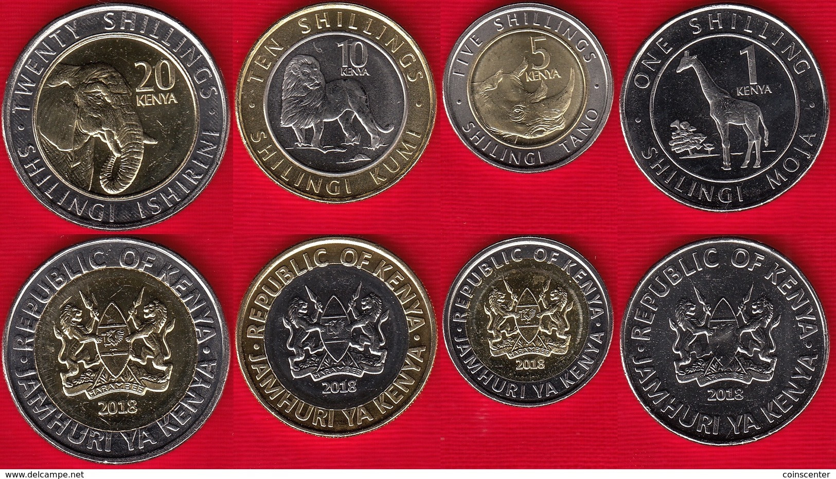 Kenya Set Of 4 Coins: 1 - 20 Shillings 2018 UNC - Kenya