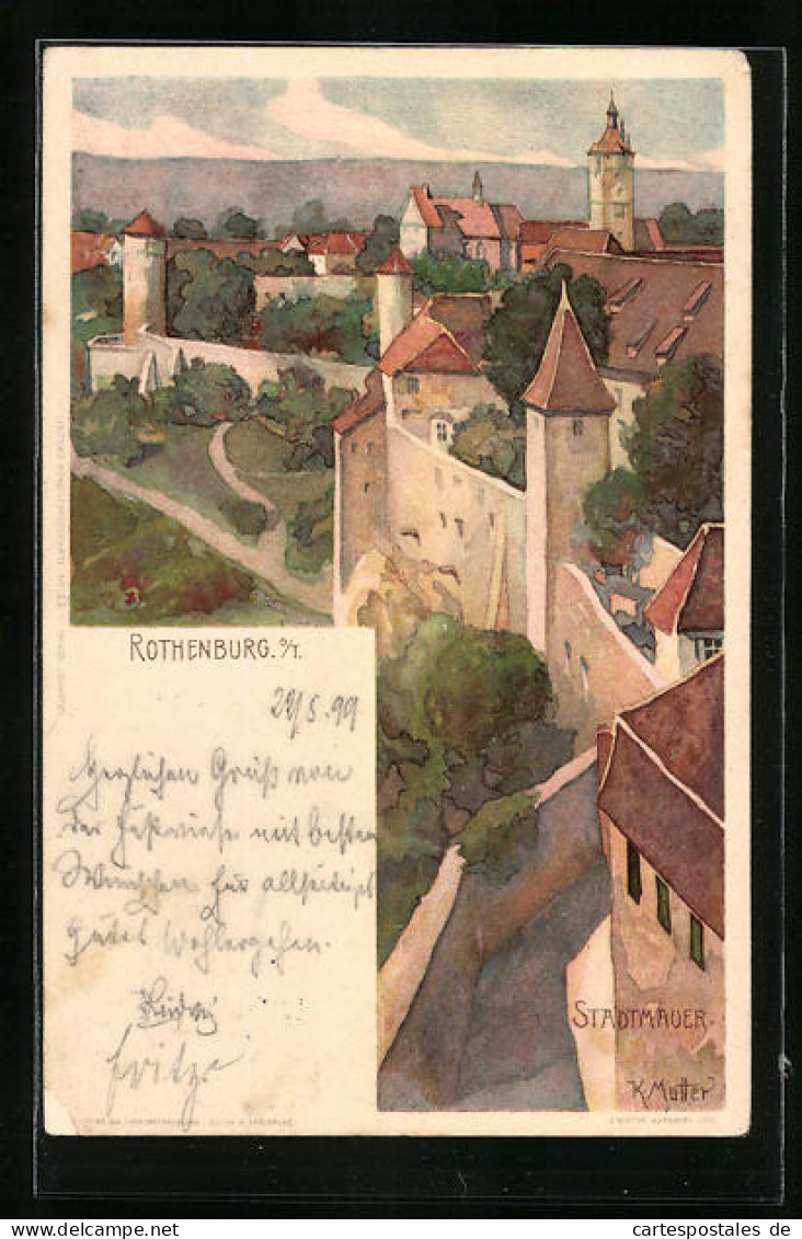 Künstler-AK Karl Mutter: Rothenburg O. T., Stadtmauer  - Mutter, K.
