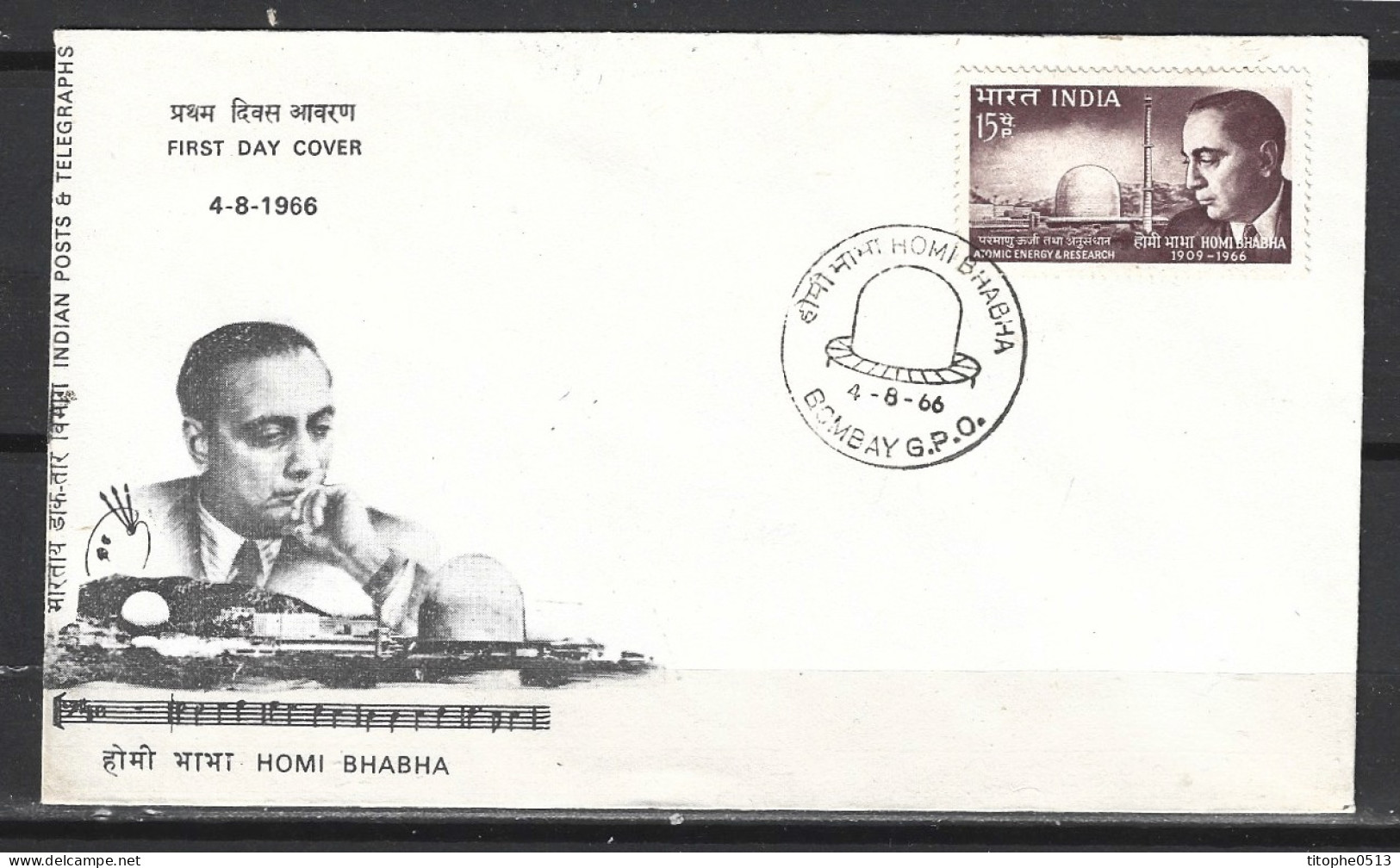 INDE. N°209 De 1966 Sur Enveloppe 1er Jour. Savant Atomiste Homi Bhabha. - Atome