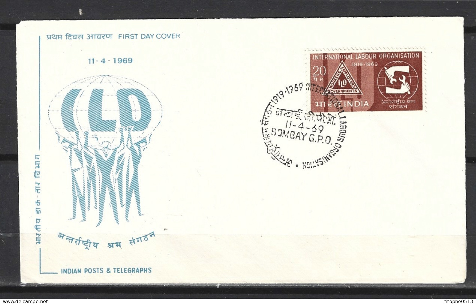INDE. N°273 Sur Enveloppe 1er Jour (FDC) De 1969. OIT. - IAO