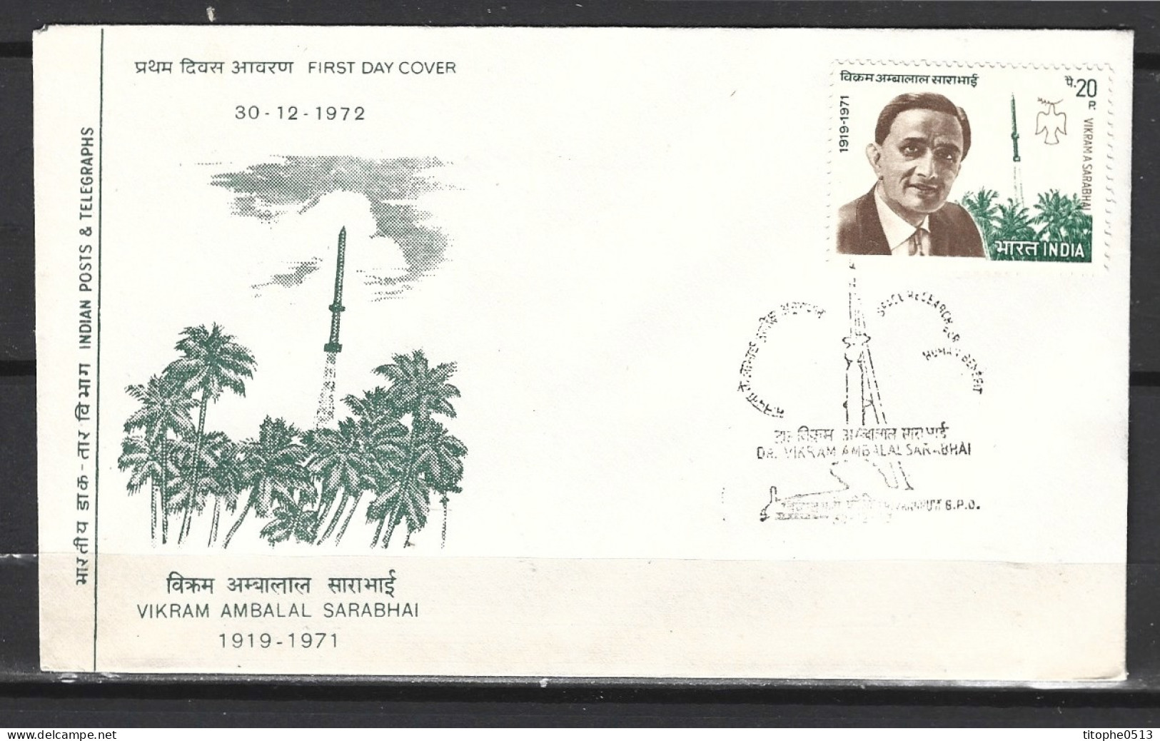 INDE. N°352 Sur Enveloppe 1er Jour (FDC) De 1972. Physicien Vikram Ambalal Sarabhai. - Physique