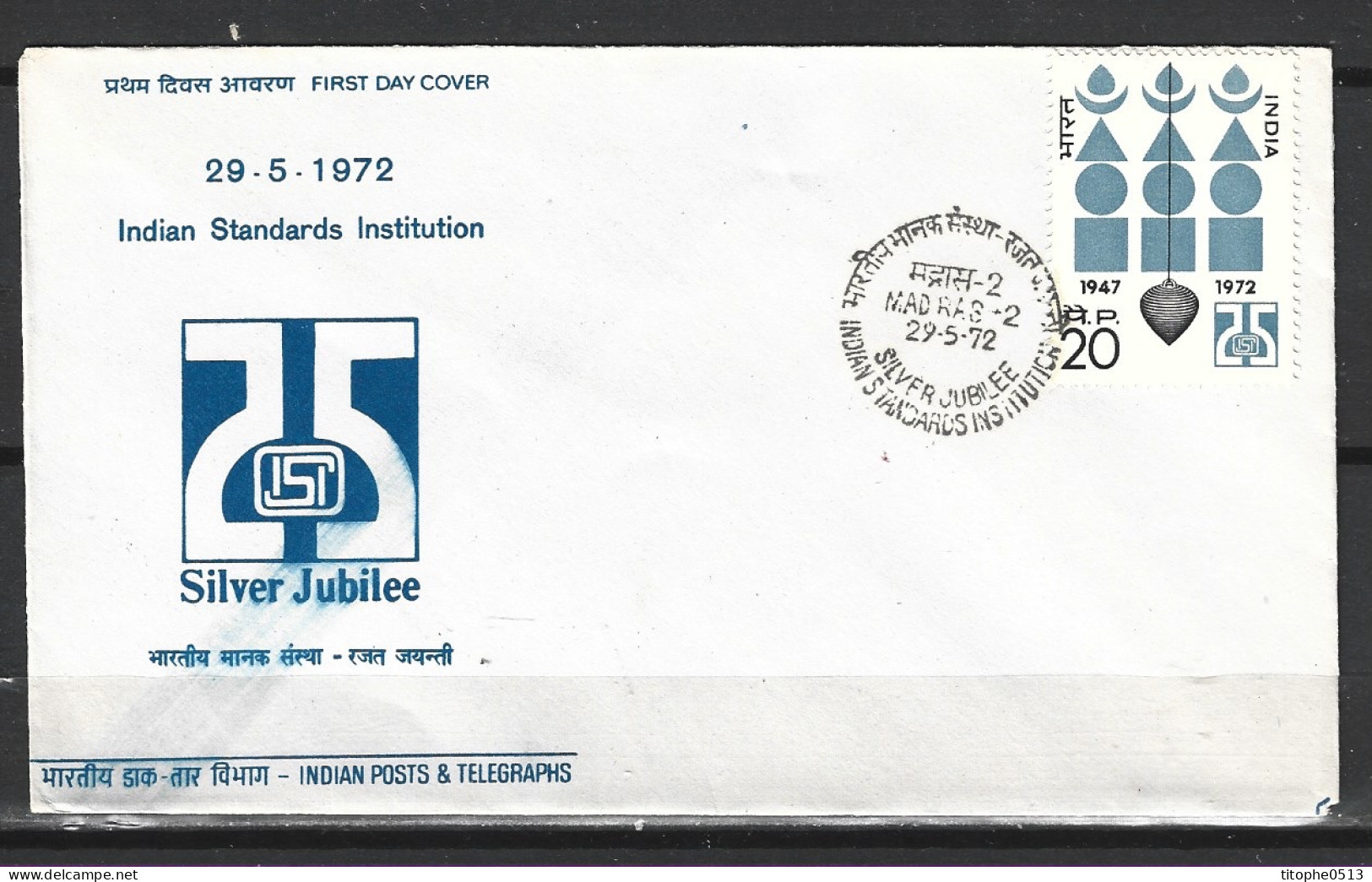 INDE. N°338 Sur Enveloppe 1er Jour (FDC) De 1972. Standardisation. - FDC