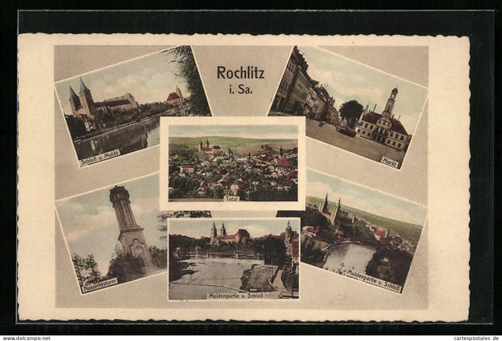 AK Rochlitz I. Sa., Markt, Schloss, Aussichtsturm, Totalansicht  - Rochlitz