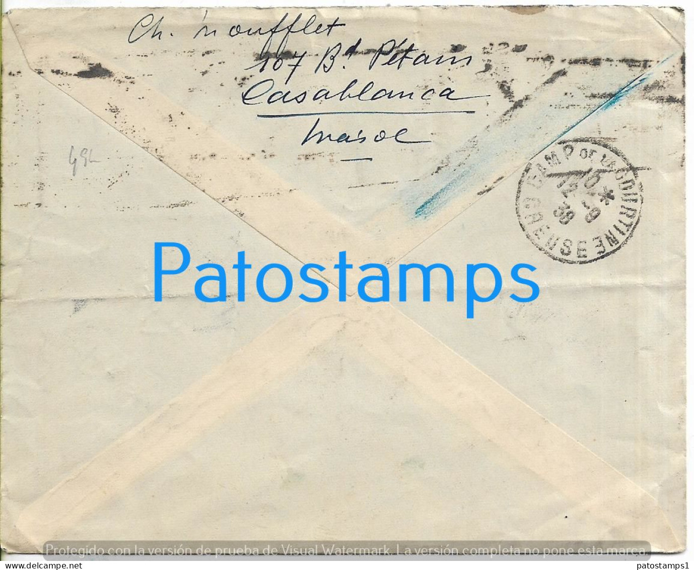 226395 AFRICA MOROCCO CASABLANCA COVER CANCEL YEAR 1938 CIRCULATED TO FRANCE NO POSTCARD - Africa (Other)