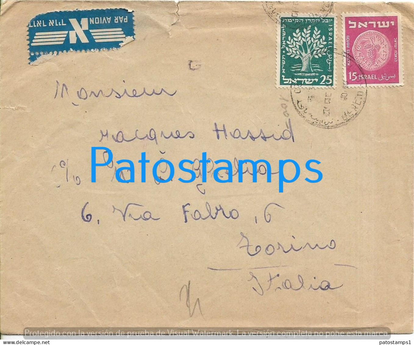 226400 ISRAEL TEL AVIV COVER CANCEL YEAR 1952 CIRCULATED TO ITALY NO POSTCARD - Otros & Sin Clasificación