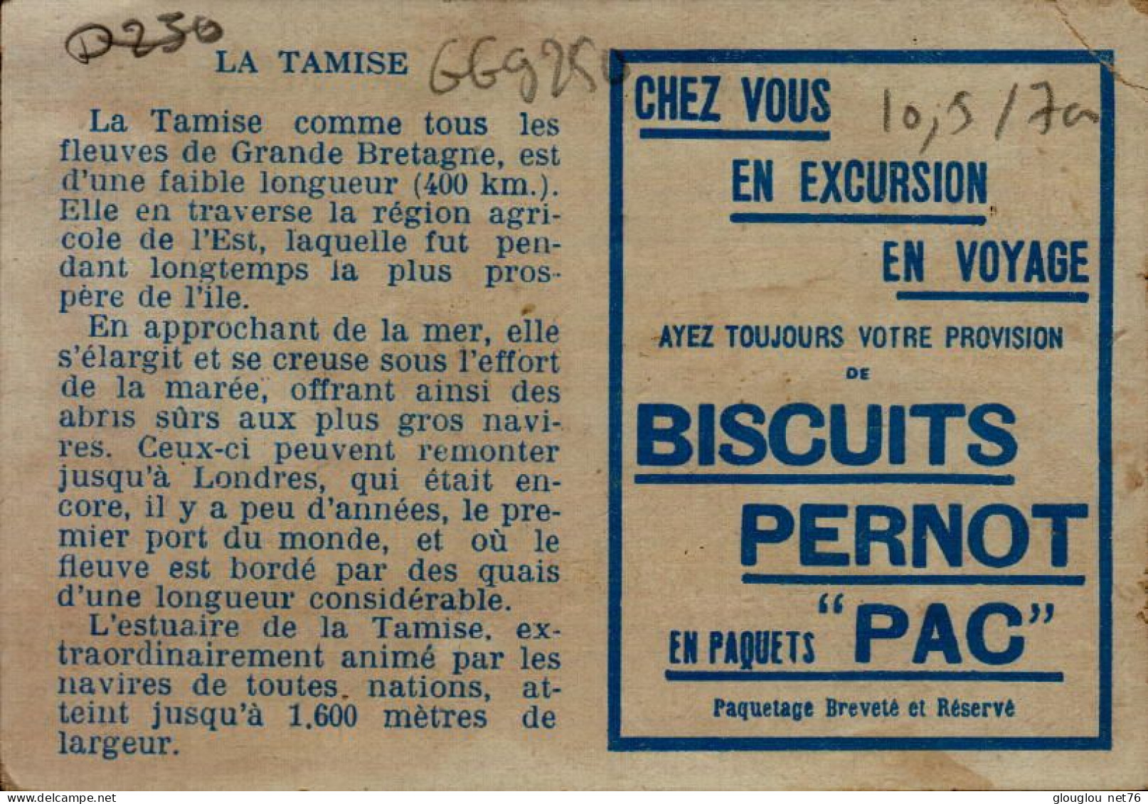 CHROMO...BISCUITS PERNOT...ANGLETERRE....LA TAMISE - Pernot