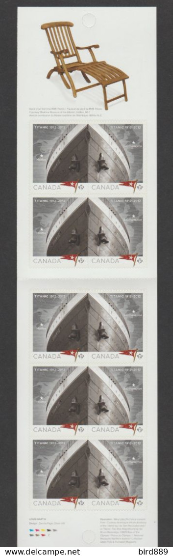 2012 Canada Titanic Anchor Flag Full Booklet Of 10 MNH - Carnets Complets