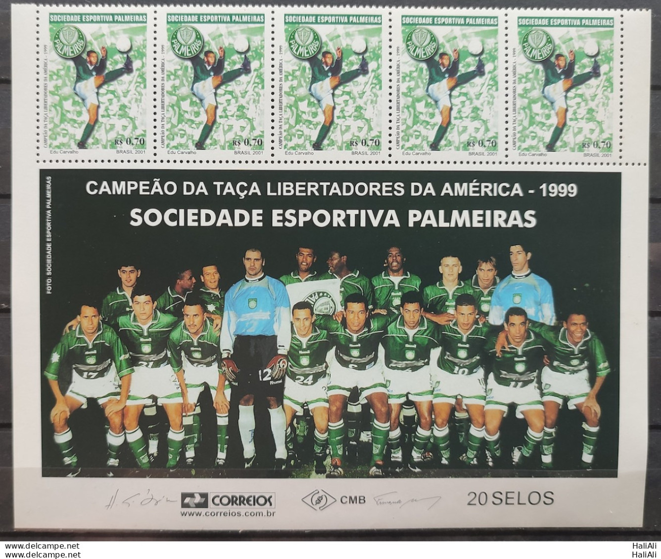 C 2404 Brazil Stamp Football Palmeiras 2001 Vignette 5 Stamps And Players Vignette - Neufs