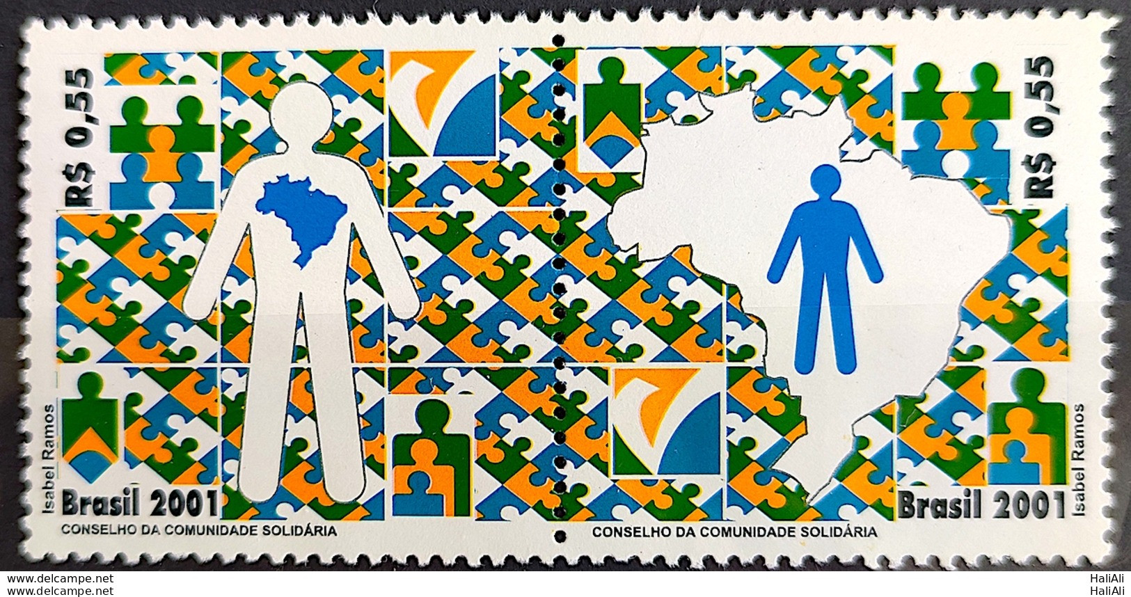 C 2402 Brazil Stamp Community Council Programs Flag Map 2001 Complete Series - Neufs
