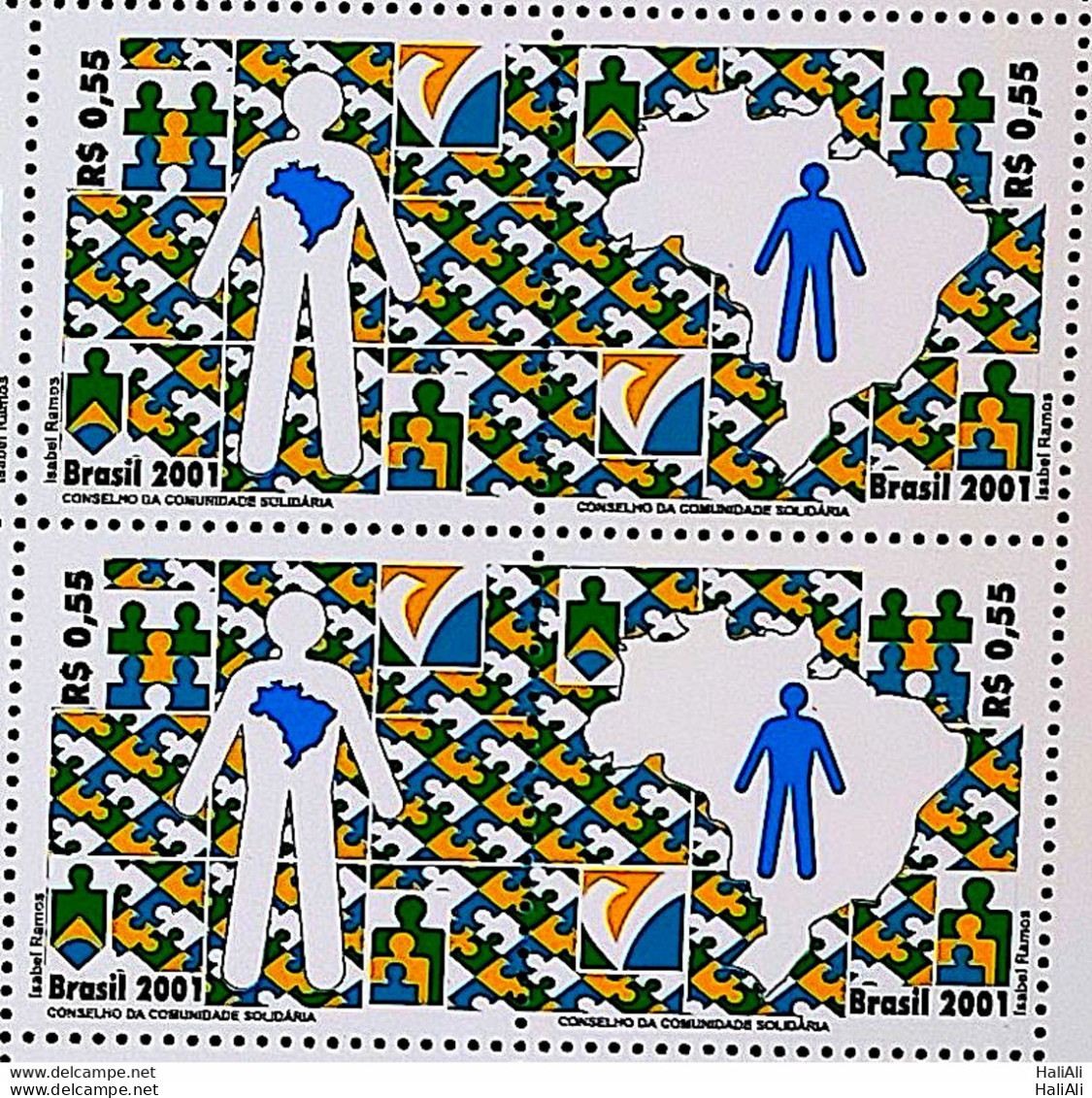 C 2402 Brazil Stamp Community Council Programs Flag Map 2001 Block Of 4 - Neufs