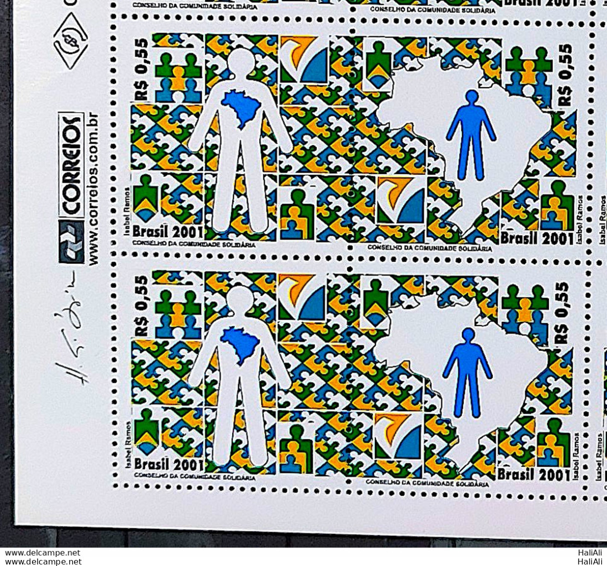 C 2402 Brazil Stamp Community Council Programs Flag Map 2001 Block Of 4 Vignette Correios - Neufs