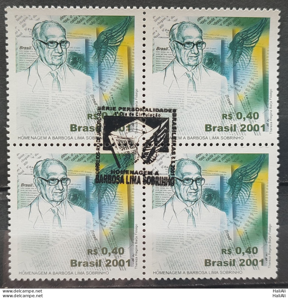 C 2386 Brazil Stamp Barbosa Lima Sobrinho Journalism 2001  BLOCK OF 4 CBC RJ - Unused Stamps