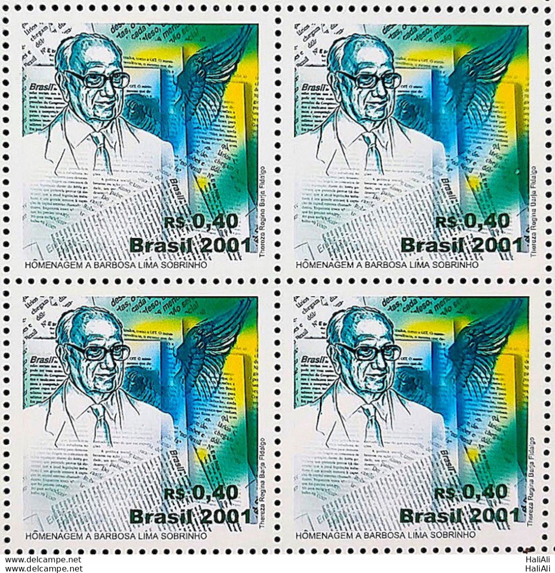 C 2386 Brazil Stamp Barbosa Lima Sobrinho Journalism 2001 Block Of 4 - Neufs