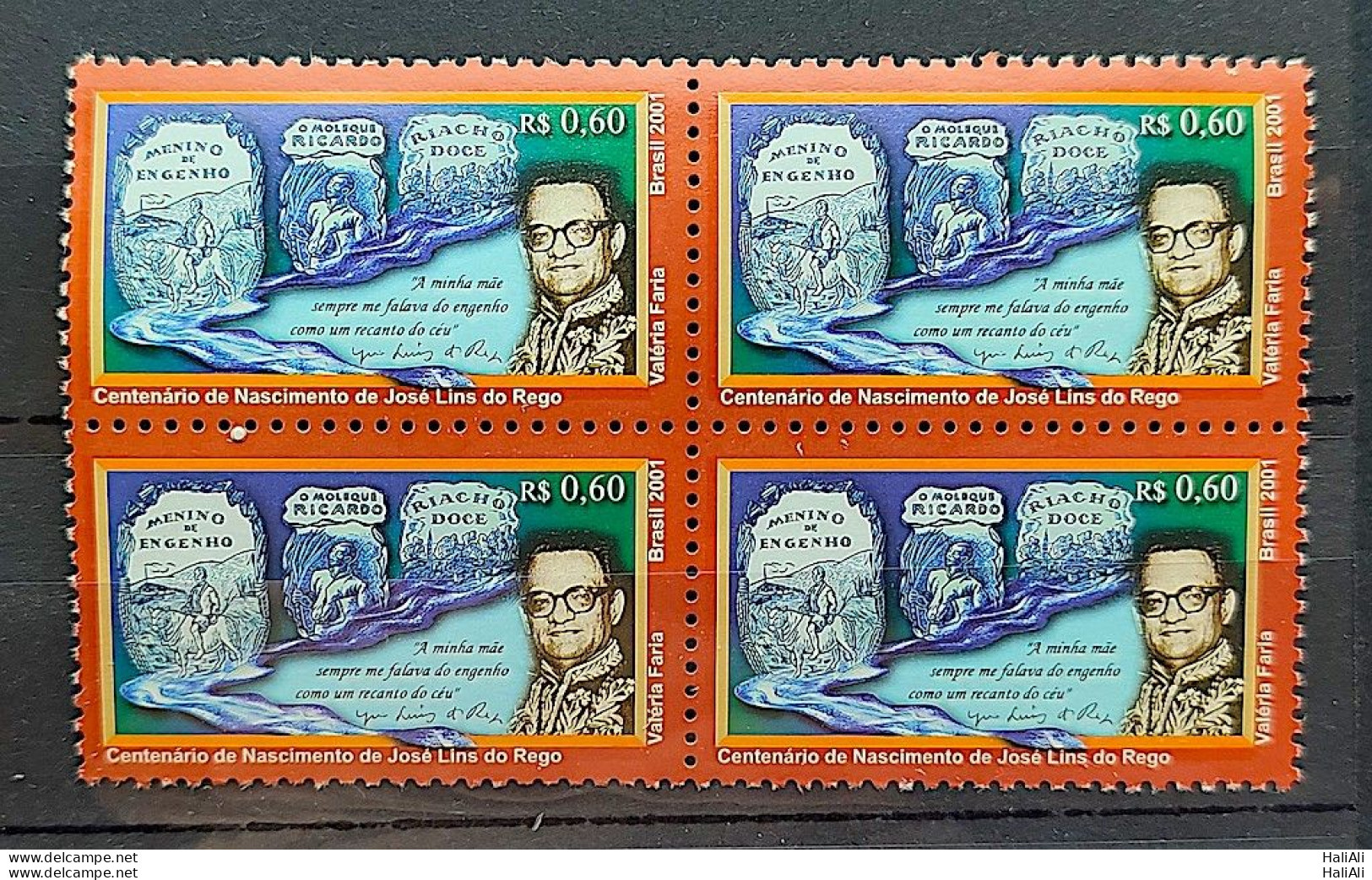 C 2381 Brazil Stamp Writer José Lins Do Rego Literature 2001 Block Of 4 - Neufs