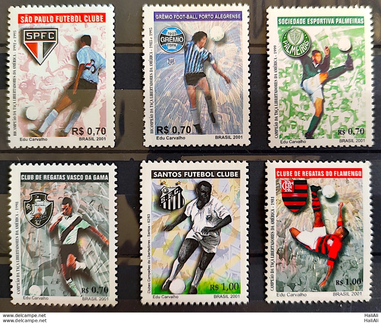 C 2376 Brazil Stamp Football São Paulo Flamengo Grêmio Palmeiras Vasco Santos 2001 Complete Series - Unused Stamps
