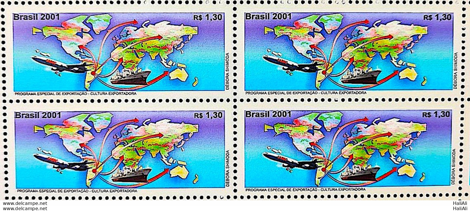 C 2373 BRAZIL STAMP Culture Exporter Airplane Map Economy 2001 Block Of 4 - Neufs