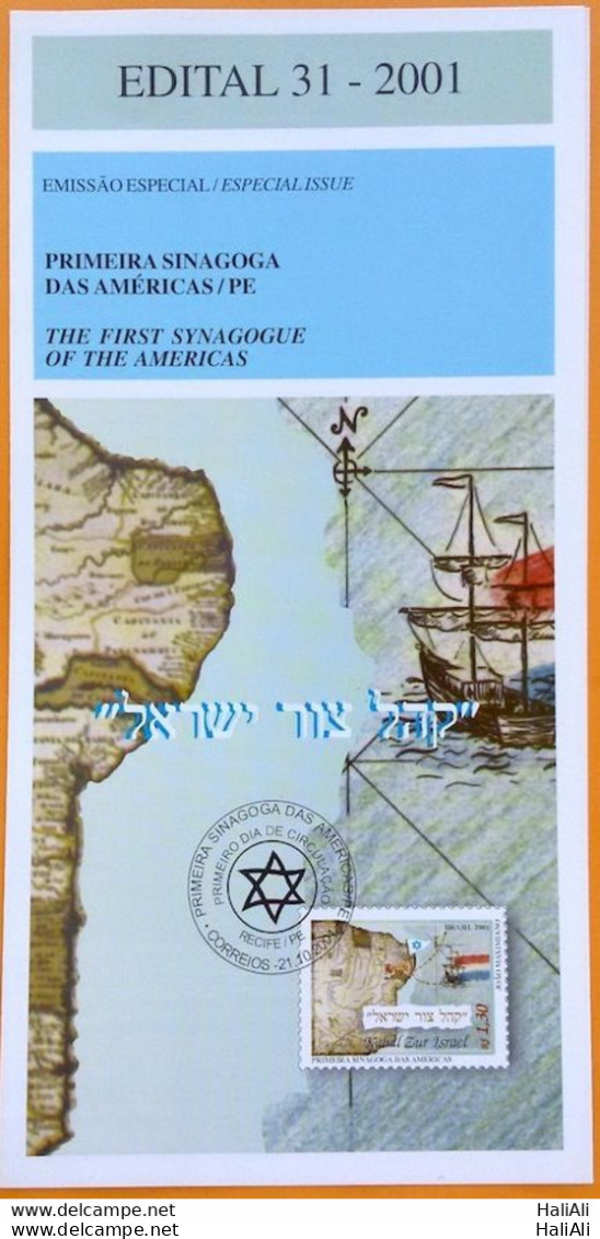 Brochure Brazil Edital 2001 31 Synagogue Israel Religion Without Brazil Stamp - Neufs