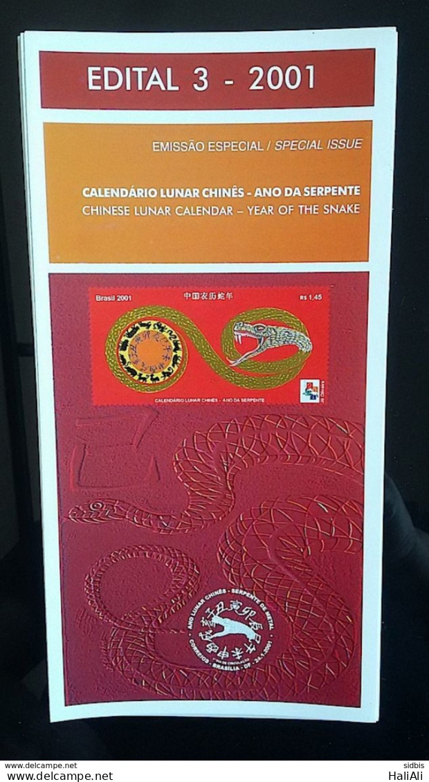 Brochure Brazil Edital 2001 03 Chinese Lunar Calendar Year Of The Snake - Covers & Documents