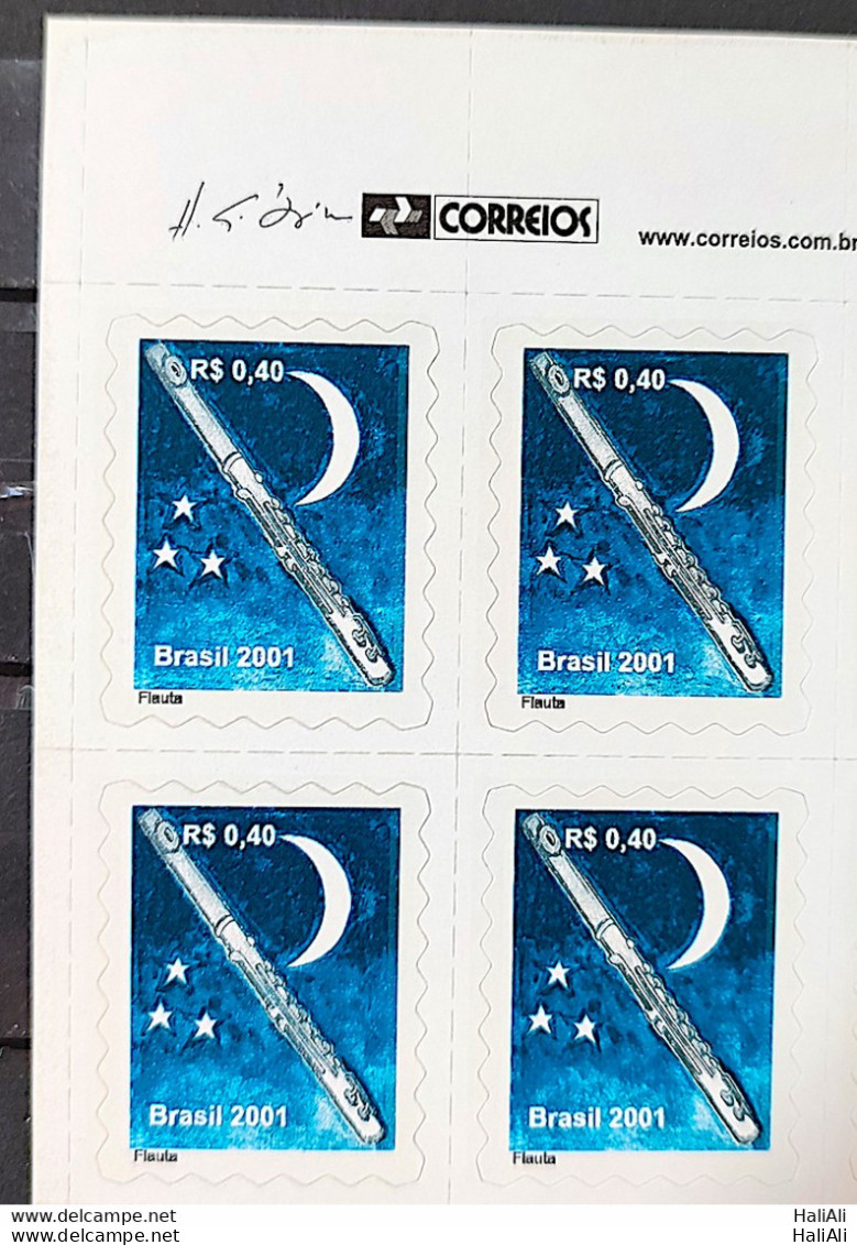 Brazil Regular Stamp RHM 807 Music Instrument Flute Moon 2001 Block Of 4 Vignette Correios - Unused Stamps