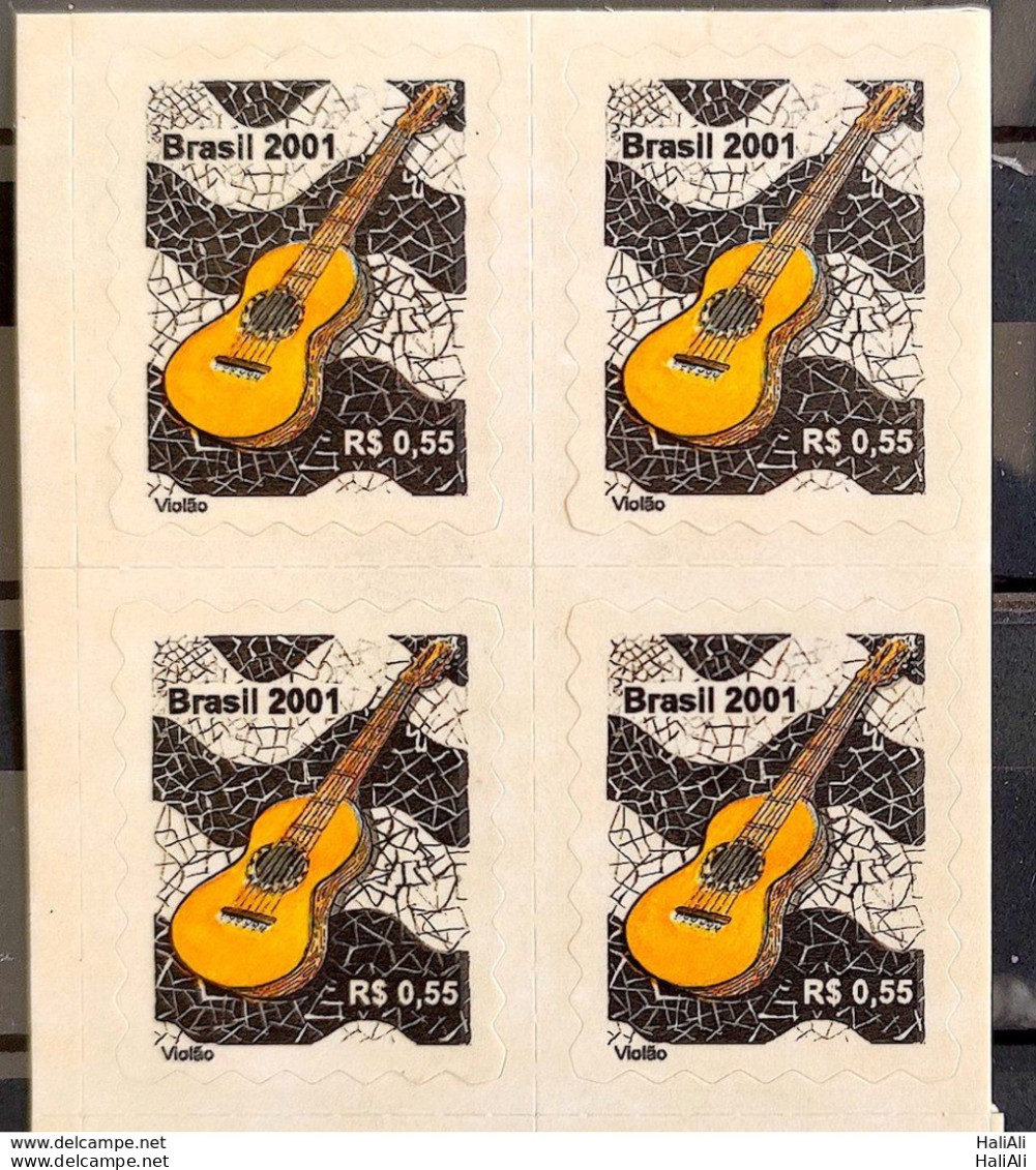 Brazil Regular Stamp RHM 809 Musical Instrument Perce In Wave Guitar 2001 Block Of 4 - Nuovi