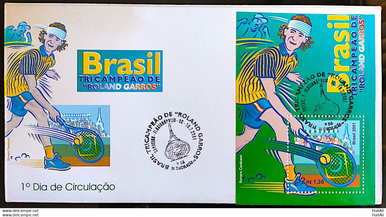 Brazil Envelope FDC 706 Roland Garros Gustavo Keurten Guga Tenis 2001 Minisheet - Ongebruikt
