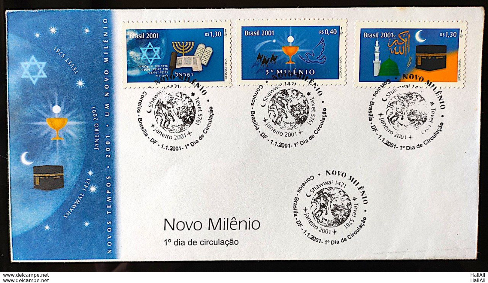 Brazil Envelope FDC 2001 699 New Millennium Israel Judaism Catholicism Islam Religion CBC DF - Autres & Non Classés