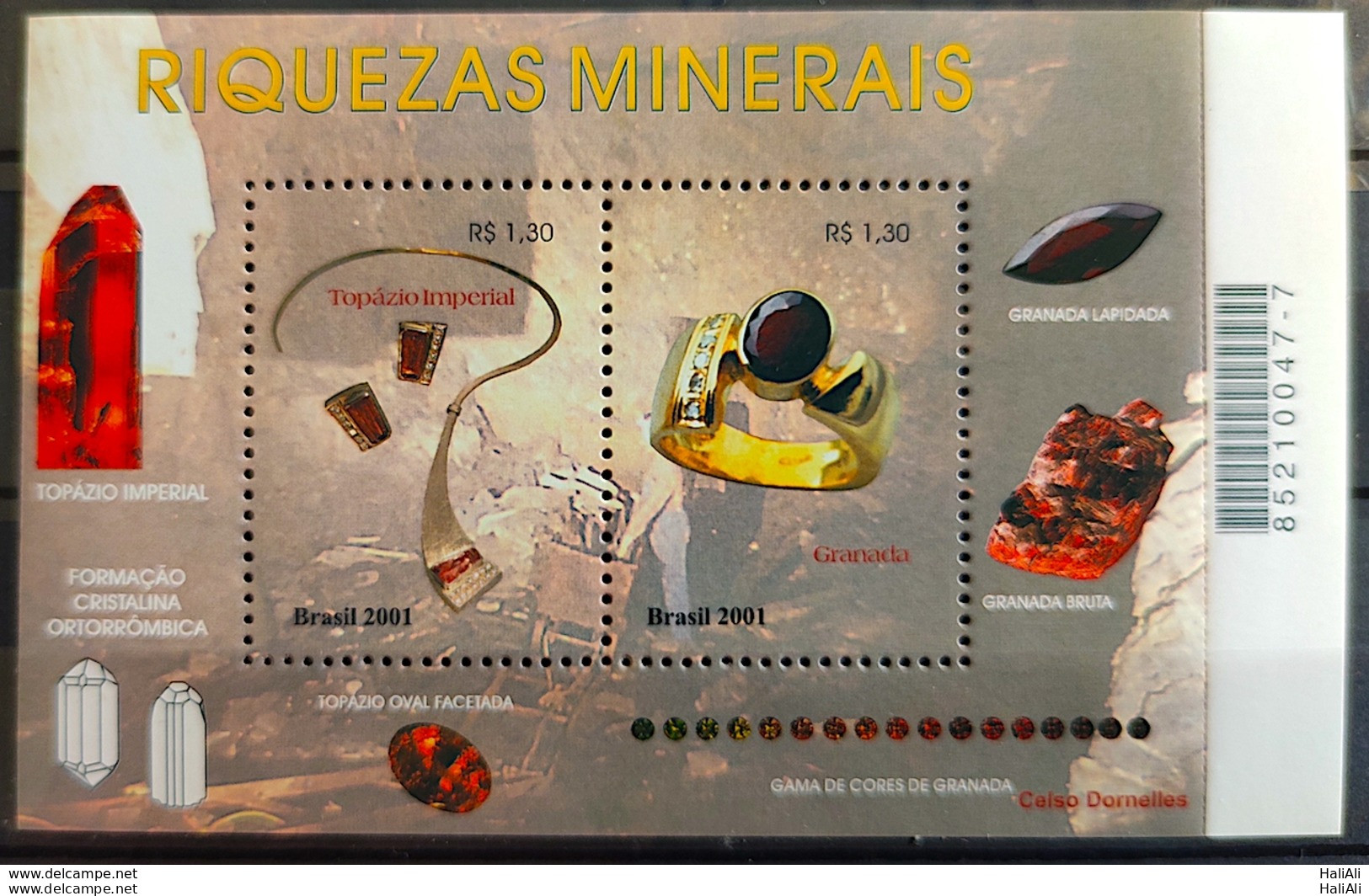 B 123 Brazil Stamp Mineral Riches Topaz And Garnet Gem Stone 2001 - Neufs