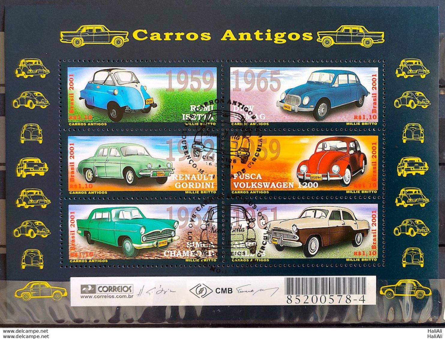 B 120 Brazil Stamp Vintage Cars Romi Iseta DKW Gordini Fusca Simca Chambord Aero Willys 2001 CBC - Ungebraucht